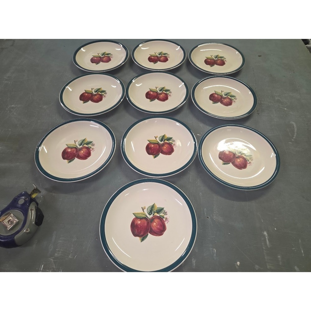 China Pearl Casuals Apple Salad Plates Set of 10 Cream Green Rim 7.5 Inch